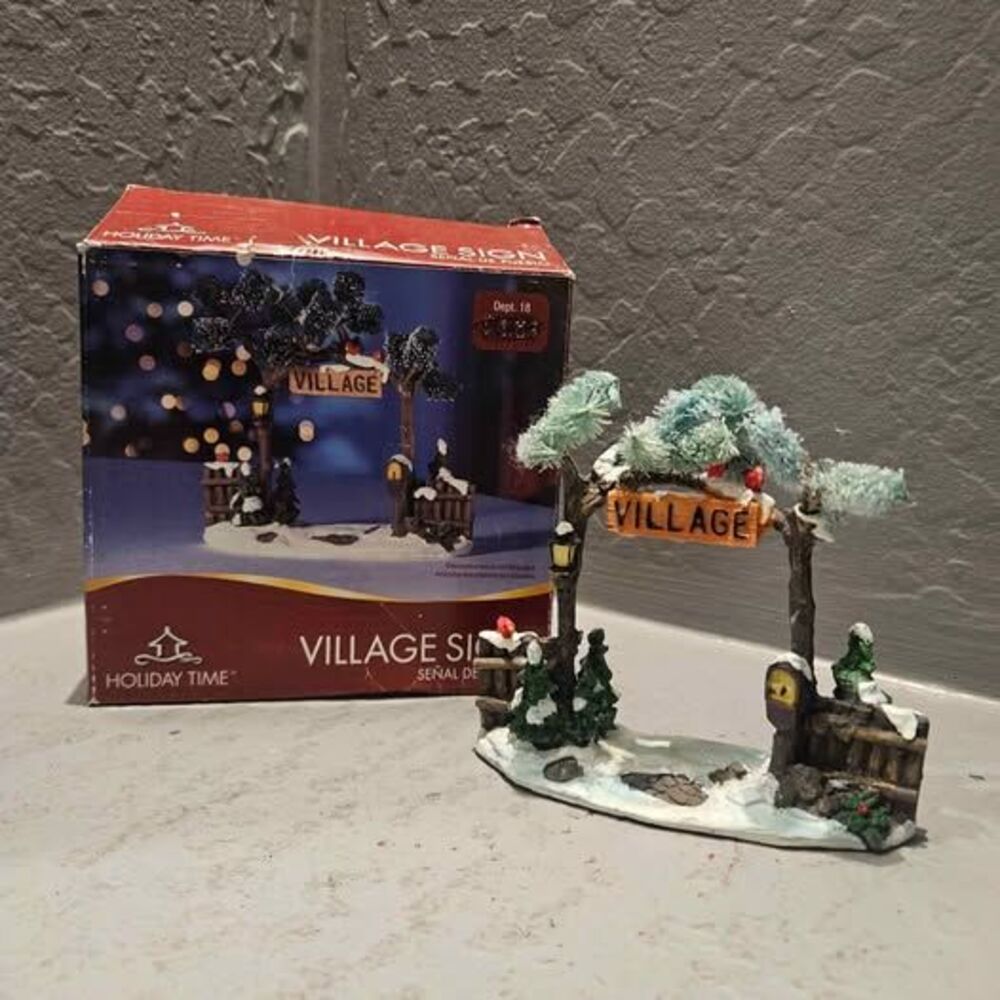 Vintage Village Sign By Holiday Time Christmas Village with Original Box